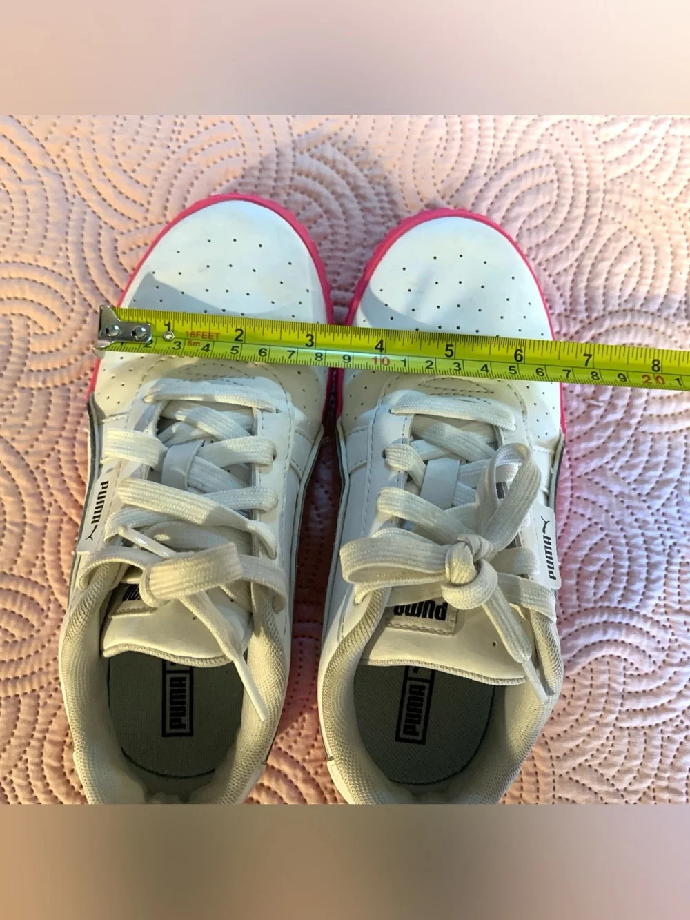 Puma White Sneakers with Hot Pink Platform Sole - Kids Size 3